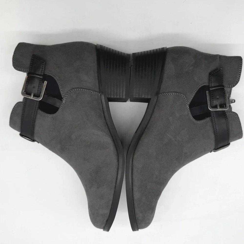 Market & Spruce Gray Suede Ankle Boots Side Zip‎ Buckle Block Heel Women US 9W